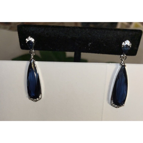 Teardrop Shaped Faux Sapphire Earrings Wedding Prom Special Occasions - Picture 4 of 4